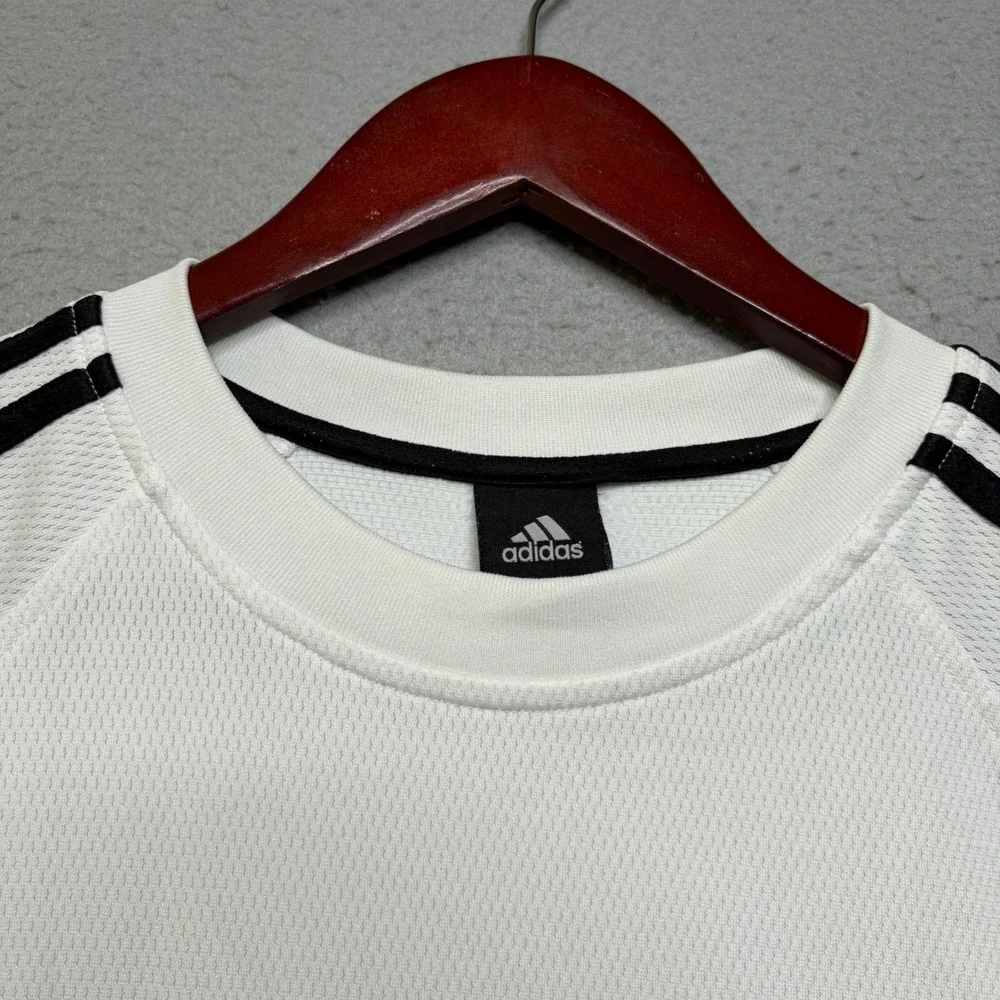 Adidas Shirt Mens Large White Long Sleeve 3 Stripe Y2K Performance Top